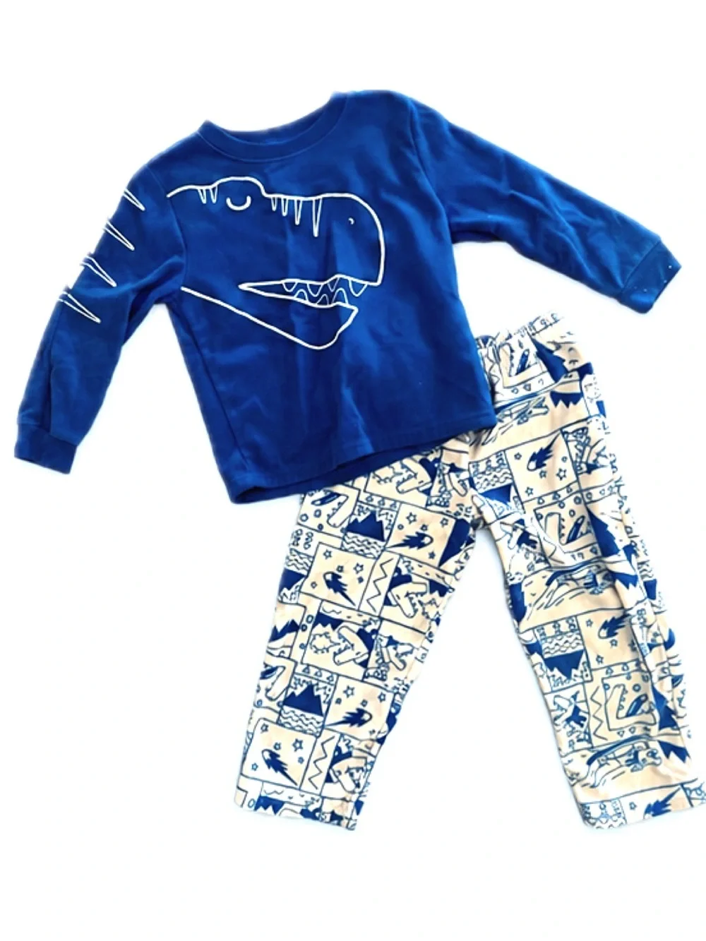 Carter’s Dino Fleece Pajama Set Size 4T Blue Dinosaur 2 Piece PJs
